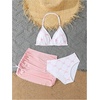 image:imageRoseSeek Girls 3 Piece Cute Bowknot Bathing Suit Halter Triangle High Waisted Swimsuit with Beach Cover Up SkirtPink