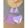 image:imageRoseSeek Girls 3 Piece Cute Bowknot Bathing Suit Halter Triangle High Waisted Swimsuit with Beach Cover Up SkirtPurple