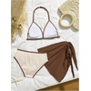 image:imageRoseSeek Girls 3 Piece Swimsuits Floral High Waisted Bikini Bathing Suit with Mesh Coverups SkirtApricot and Brown