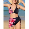 image:imageRoseSeek Girls 3 Piece Swimsuits Floral High Waisted Bikini Bathing Suit with Mesh Coverups SkirtBlack