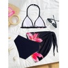 image:imageRoseSeek Girls 3 Piece Swimsuits Floral High Waisted Bikini Bathing Suit with Mesh Coverups SkirtBlack