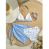 image:imageRoseSeek Girls 3 Piece Swimsuits Floral High Waisted Bikini Bathing Suit with Mesh Coverups SkirtBlue White
