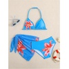 image:imageRoseSeek Girls 3 Piece Swimsuits Floral High Waisted Bikini Bathing Suit with Mesh Coverups SkirtFloral Blue