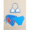 image:imageRoseSeek Girls 3 Piece Swimsuits Floral High Waisted Bikini Bathing Suit with Mesh Coverups SkirtFloral Blue