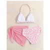 image:imageRoseSeek Girls 3 Piece Swimsuits Floral High Waisted Bikini Bathing Suit with Mesh Coverups SkirtLeopard Pink