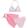 image:imageRoseSeek Girls 3 Piece Swimsuits Floral High Waisted Bikini Bathing Suit with Mesh Coverups SkirtLight Striped Pink