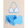 image:imageRoseSeek Girls 3 Piece Swimsuits Floral High Waisted Bikini Bathing Suit with Mesh Coverups SkirtMulticolor Blue