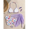 image:imageRoseSeek Girls 3 Piece Swimsuits Floral High Waisted Bikini Bathing Suit with Mesh Coverups SkirtMulticolor Purple