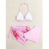 image:imageRoseSeek Girls 3 Piece Swimsuits Floral High Waisted Bikini Bathing Suit with Mesh Coverups SkirtPink