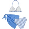 image:imageRoseSeek Girls 3 Piece Swimsuits Floral High Waisted Bikini Bathing Suit with Mesh Coverups SkirtStriped Blue and White