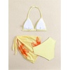 image:imageRoseSeek Girls 3 Piece Swimsuits Floral High Waisted Bikini Bathing Suit with Mesh Coverups SkirtYellow