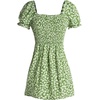 image:imageRoseSeek Girls Boho Summer Dress Floral Short Sleeve Square Neck Cute A Line Mini Short Spring DressesGreen