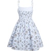 image:imageRoseSeek Girls Floral Print Summer Dress Bowknot Ruched Bust A Line Cami Dress High Waist Ruffle Hem Cute Sun DressesBlue White