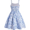 image:imageRoseSeek Girls Floral Print Summer Dress Bowknot Ruched Bust A Line Cami Dress High Waist Ruffle Hem Cute Sun DressesBlue and White