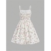 image:imageRoseSeek Girls Floral Print Summer Dress Bowknot Ruched Bust A Line Cami Dress High Waist Ruffle Hem Cute Sun DressesWhite and Pink