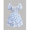 image:imageRoseSeek Girls Floral Summer Dress Layer Ruffle Sweetheart Neck Short Puff Sleeve A Line Casual DressBlue