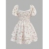 image:imageRoseSeek Girls Floral Summer Dress Layer Ruffle Sweetheart Neck Short Puff Sleeve A Line Casual DressMulticolor Pink
