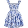 image:imageRoseSeek Girls Floral Summer Dress Ruffle Shirred High Waist Ruched Sweetheart A Line Spring DressBlue White Floral