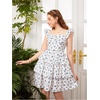 image:imageRoseSeek Girls Floral Summer Dress Ruffle Shirred High Waist Ruched Sweetheart A Line Spring DressBlue and White