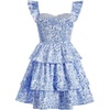 image:imageRoseSeek Girls Floral Summer Dress Ruffle Shirred High Waist Ruched Sweetheart A Line Spring DressFloral Blue White