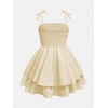 image:imageRoseSeek Girls Flowy Cami Dress Ruched Sleeveless Pink Layered Ruffle Kawaii Short Smocked Summer DressesBeige