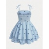 image:imageRoseSeek Girls Flowy Cami Dress Ruched Sleeveless Pink Layered Ruffle Kawaii Short Smocked Summer DressesBow Blue
