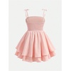 image:imageRoseSeek Girls Flowy Cami Dress Ruched Sleeveless Pink Layered Ruffle Kawaii Short Smocked Summer DressesBow Pink