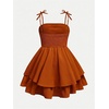 image:imageRoseSeek Girls Flowy Cami Dress Ruched Sleeveless Pink Layered Ruffle Kawaii Short Smocked Summer DressesDark Burnt Orange