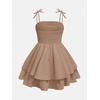 image:imageRoseSeek Girls Flowy Cami Dress Ruched Sleeveless Pink Layered Ruffle Kawaii Short Smocked Summer DressesKhaki