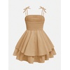 image:imageRoseSeek Girls Flowy Cami Dress Ruched Sleeveless Pink Layered Ruffle Kawaii Short Smocked Summer DressesLight Brown