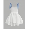 image:imageRoseSeek Girls Flowy Cami Dress Ruched Sleeveless Pink Layered Ruffle Kawaii Short Smocked Summer DressesWhite and Blue