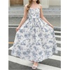image:imageRoseSeek Girls Flowy Floral Midi Dresses Smocked Cami Sundress Beach Vacation Summer DressBlue and White