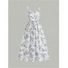image:imageRoseSeek Girls Flowy Floral Midi Dresses Smocked Cami Sundress Beach Vacation Summer DressBlue and White