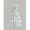 image:imageRoseSeek Girls Flowy Floral Midi Dresses Smocked Cami Sundress Beach Vacation Summer DressBlue and White
