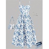 image:imageRoseSeek Girls Flowy Floral Midi Dresses Smocked Cami Sundress Beach Vacation Summer DressDeep Blue and White