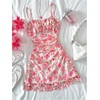 image:imageRoseSeek Girls Formal Cute Dresses Floral Mesh Ruched Mini Dress Spaghetti Strap Vacation Summer DressesBlue White