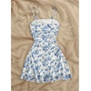 image:imageRoseSeek Girls Formal Cute Dresses Floral Mesh Ruched Mini Dress Spaghetti Strap Vacation Summer DressesBlue and White