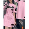 image:imageRoseSeek Girls Striped Number Graphic T Shirt Dress Short Sleeve Crewneck Summer A Line Jersey Mini DressMulticolor