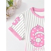 image:imageRoseSeek Girls Striped Number Graphic T Shirt Dress Short Sleeve Crewneck Summer A Line Jersey Mini DressMulticolor Pink
