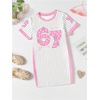 image:imageRoseSeek Girls Striped Number Graphic T Shirt Dress Short Sleeve Crewneck Summer A Line Jersey Mini DressMulticolor Pink