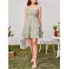 image:imageRoseSeek Girls Summer Dress Floral Ruffle Hem Spaghetti Strap Ruched Bust Cami Short Dress SundressGreen