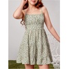 image:imageRoseSeek Girls Summer Dress Floral Ruffle Hem Spaghetti Strap Ruched Bust Cami Short Dress SundressGreen