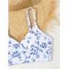 image:imageRoseSeek Girls Swimsuits 3 Piece Floral Spaghetti Strap Wireless Swimwear with Ruched Beach Skirts Bathing SuitsBlue and White