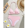 image:imageRoseSeek Girls Tie Dye Smocked 2 Piece Swimwear Sets Backless Halter Bikini Cute Brief Bathing SuitLight Striped Pink