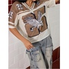 image:imageRoseSeek Jersey Shirts for Women Number Graphic Print Mesh Color Block V Neck Short Sleeve Football Jerseys TShirtApricot Brown