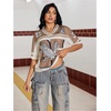 image:imageRoseSeek Jersey Shirts for Women Number Graphic Print Mesh Color Block V Neck Short Sleeve Football Jerseys TShirtApricot Brown