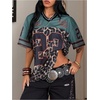 image:imageRoseSeek Jersey Shirts for Women Number Graphic Print Mesh Color Block V Neck Short Sleeve Football Jerseys TShirtArmy Green