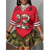 image:imageRoseSeek Jersey Shirts for Women Number Graphic Print Mesh Color Block V Neck Short Sleeve Football Jerseys TShirtCamo Red