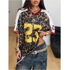 image:imageRoseSeek Jersey Shirts for Women Number Graphic Print Mesh Color Block V Neck Short Sleeve Football Jerseys TShirtCheetah Brown