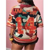 image:imageRoseSeek Jersey Shirts for Women Number Graphic Print Mesh Color Block V Neck Short Sleeve Football Jerseys TShirtGraphic Orange